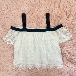 TOPSHOP Lace off shoulder top with strap and lining